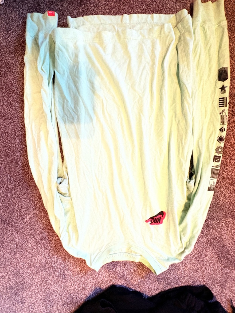 Nike Light Green Long-Sleeve Kids Pajama Top with Pink Logo